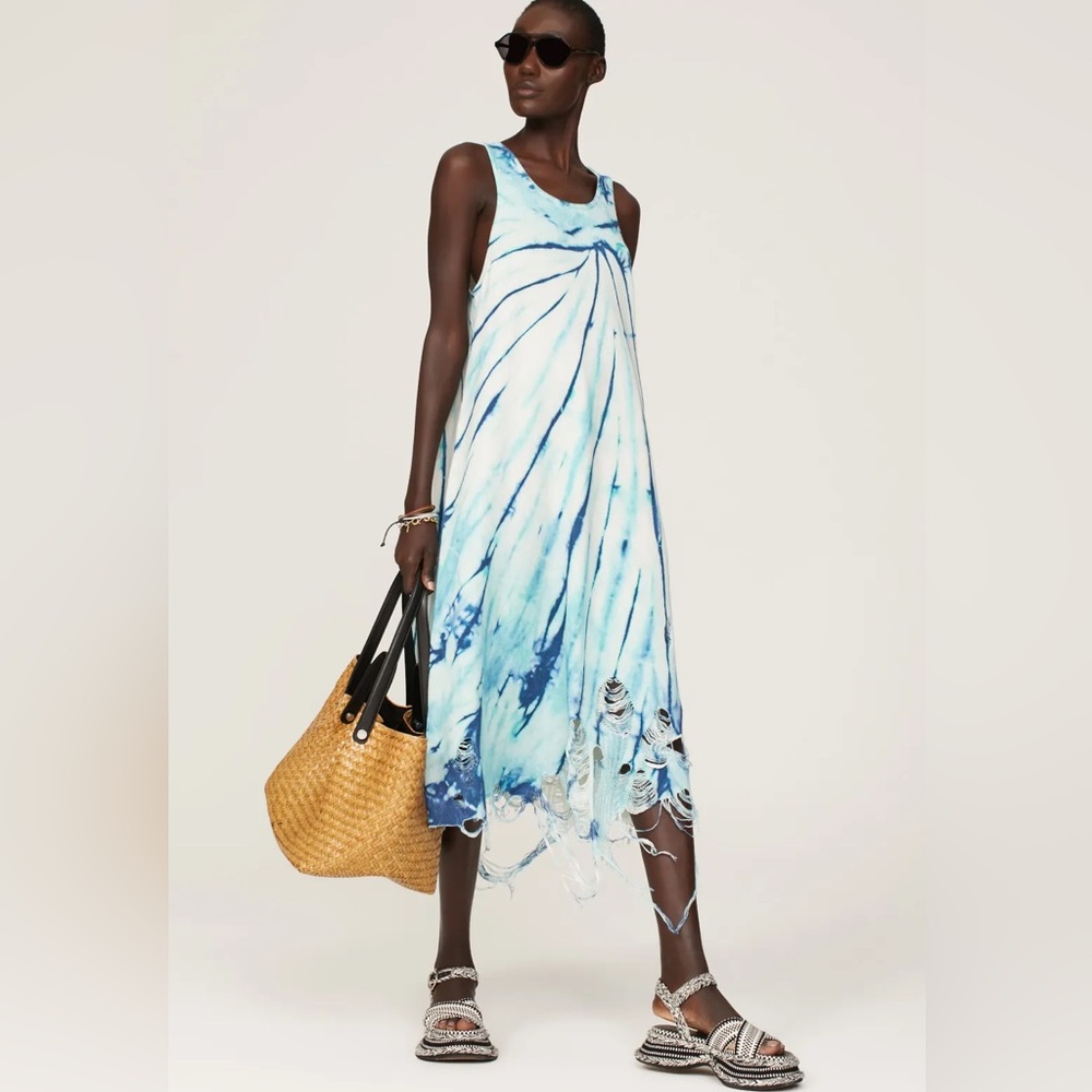 R13 Blue Destroyed Knitted Cotton Tank Dress